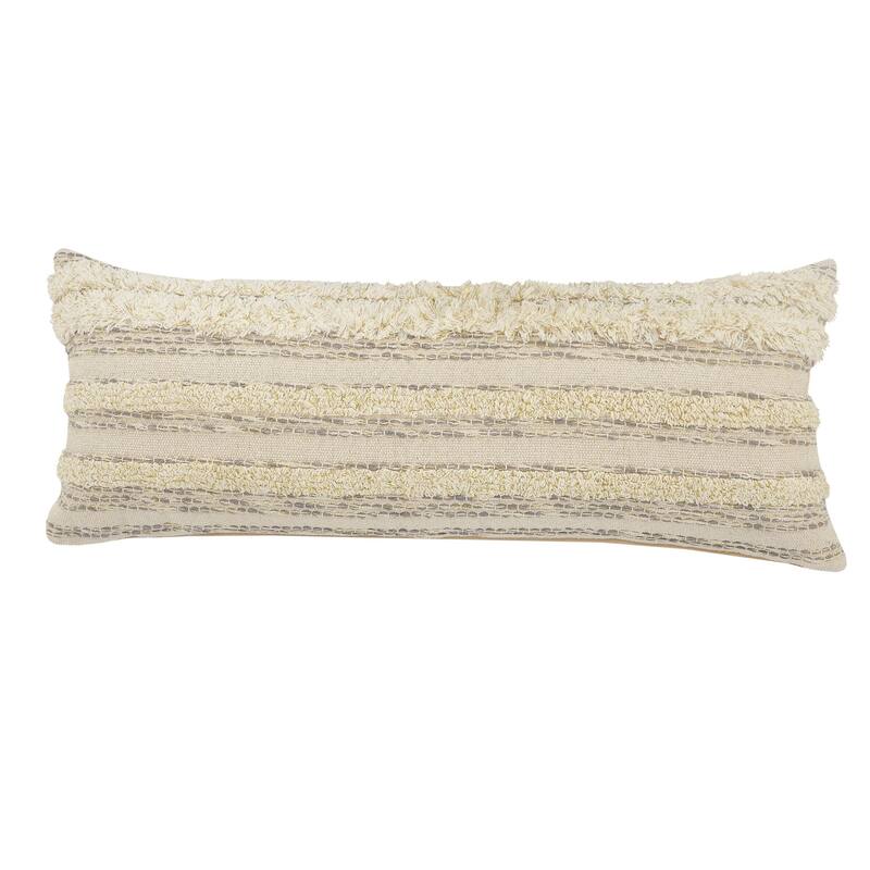 HomeRoots 14" X 36" Cream Gray And Gold 100% Cotton Striped Zippered Pillow