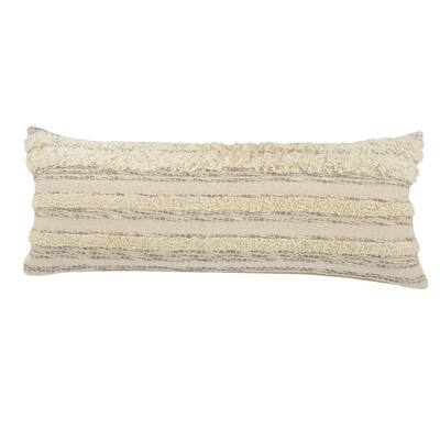 HomeRoots 14" X 36" Cream Gray And Gold 100% Cotton Striped Zippered Pillow