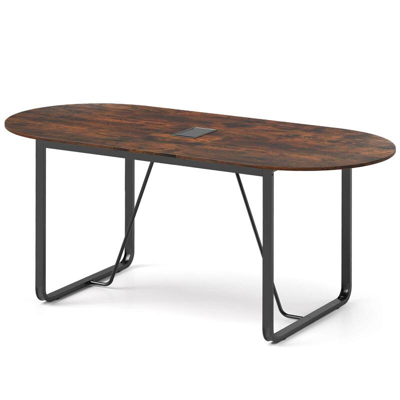 71" Conference Table Large Oval Meeting Table Executive Table - Brown