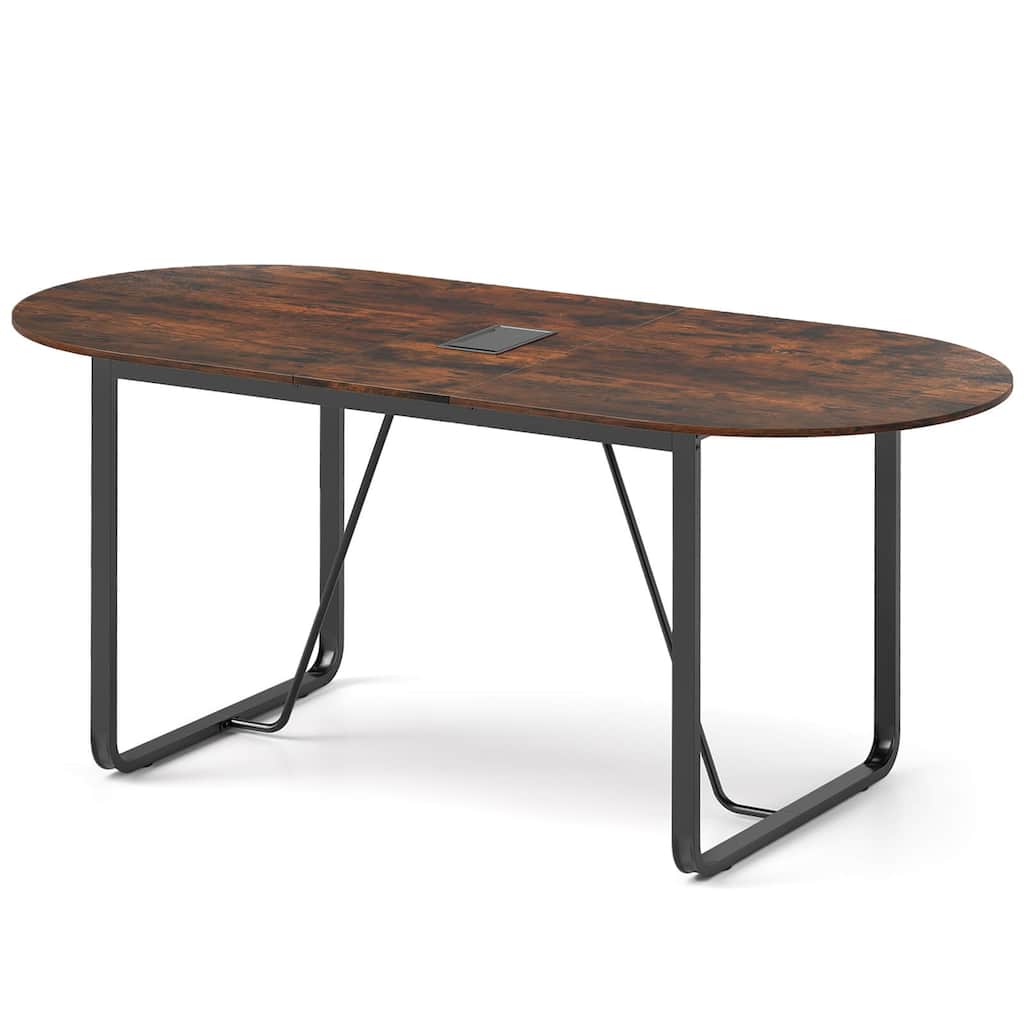 Costway 71 Inches Executive Table, Oval Home Office Table with Cable - See Details
