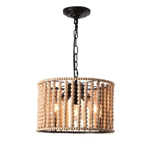slide 10 of 9, Bohemia Antique Wood Beaded Chandelier Adjustable Height - 13.77" 13.77" - Beige