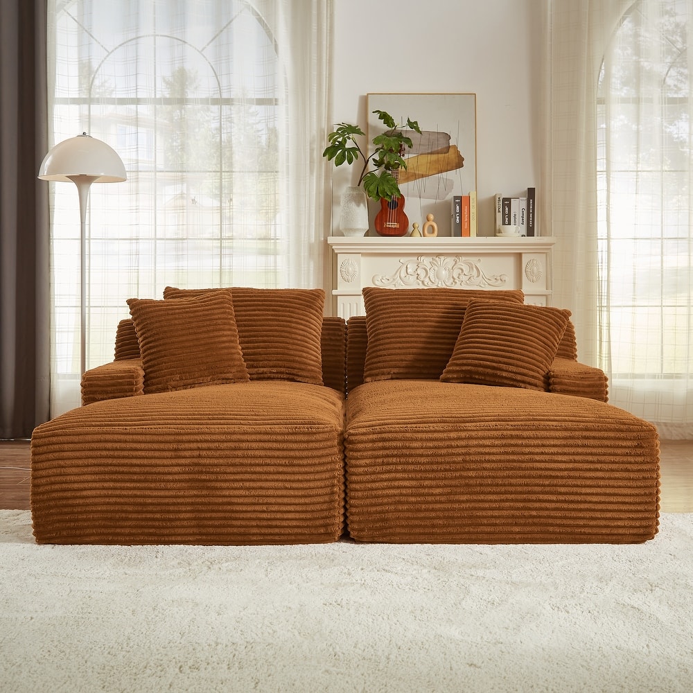 Modern Sleeper Loveseat Sectional Sofa Corduroy Double Chaise Lounge