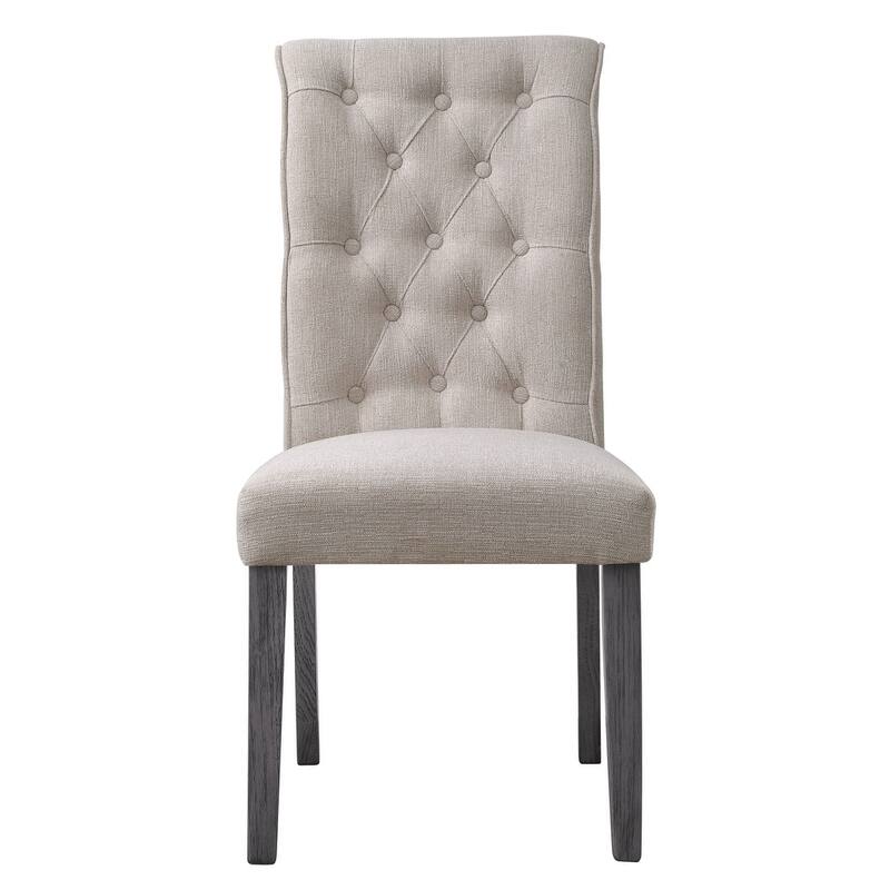 HomeRoots Set of Two Tufted Beige and Gray Upholstered Linen And Solid Wood Dining Side Chairs