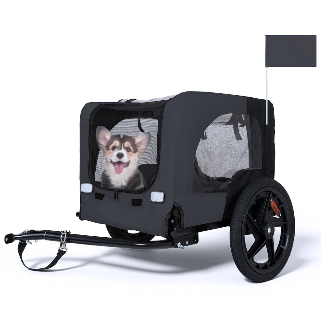 Outdoor Heavy Duty Collapsible Pet Bike Trailer with 16-Inch All-Terrain Wheels & Universal Hitch, Foldable Carrier Cart