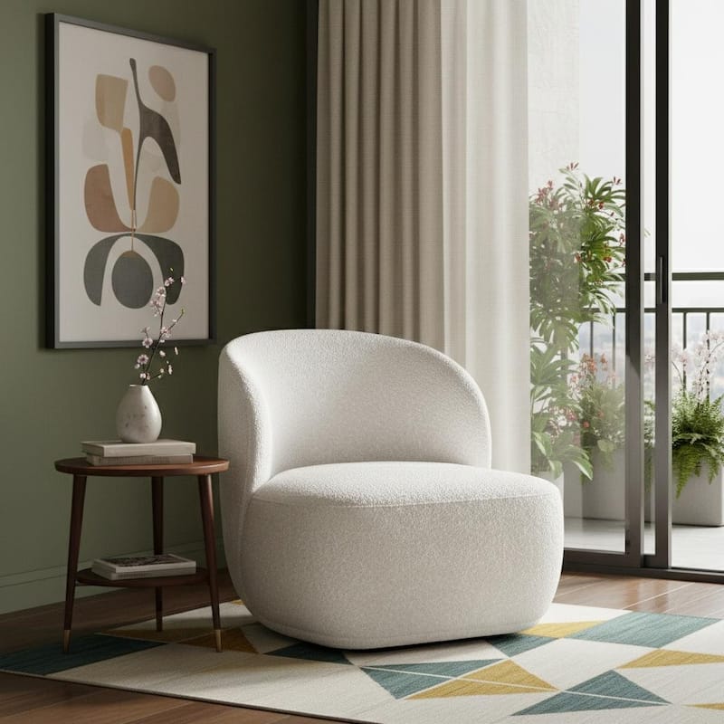 HomeRoots 31" White Boucle Wingback Chair - 31.00 in. x 28.40 in. x 30.00 in. - 31.00 in. x 28.40 in.  x 30.00 in.