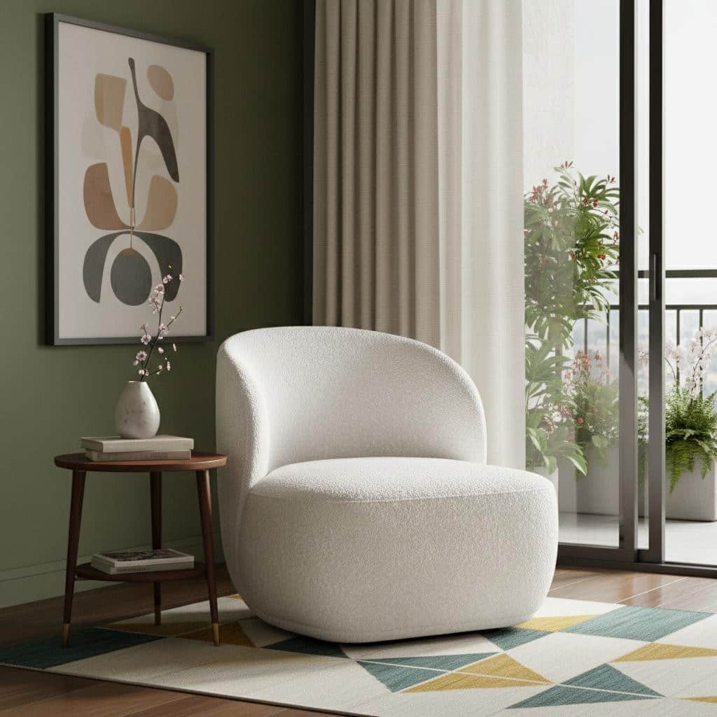 HomeRoots 31" White Boucle Wingback Chair - 31.00 in. x 28.40 in. x 30.00 in.