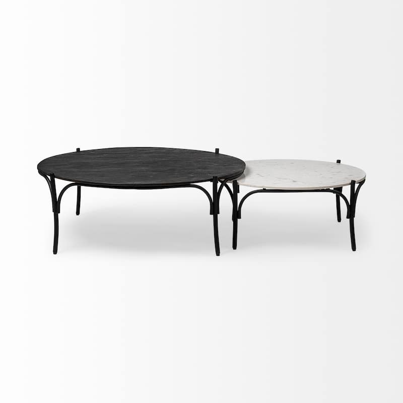 Etienne White Marble Top w/ Black Iron Frame Round Coffee Table - 36"W x 36"L x 15"H