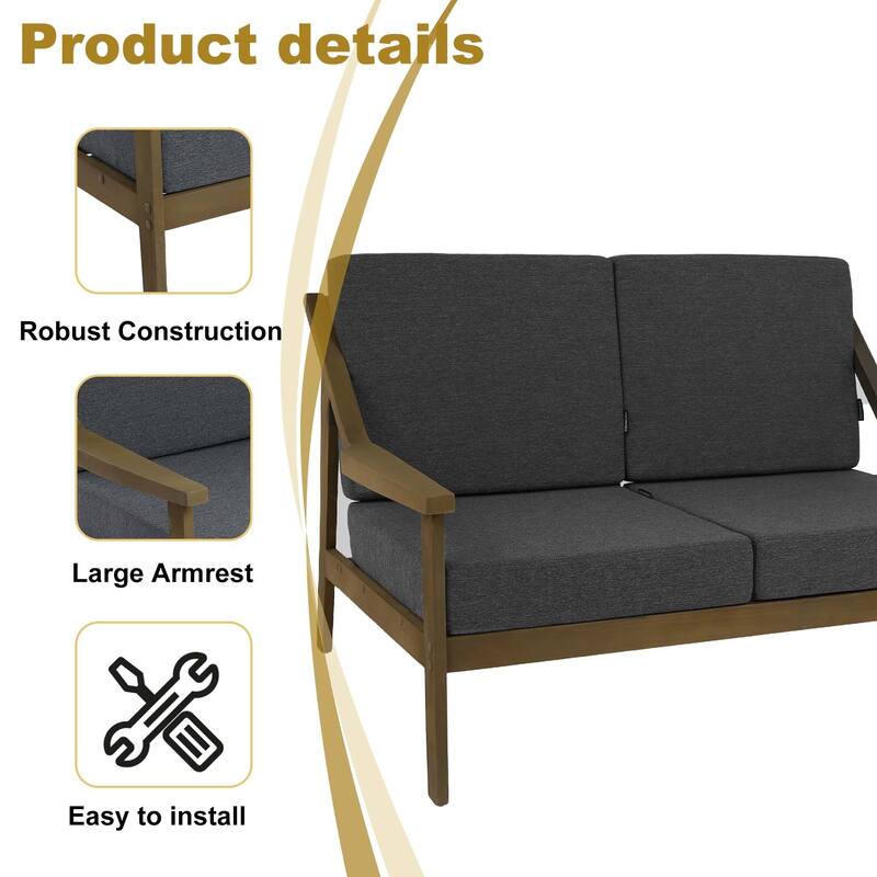 Outdoor Teak Wood Slat Back Patio Loveseat Sofa