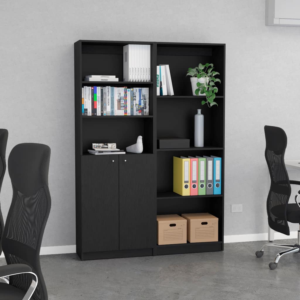 FM FURNITURE Cortaro 2 Piece Living Room Set with Sutton Bookcase + Sutton 2-Door Bookcase, Black