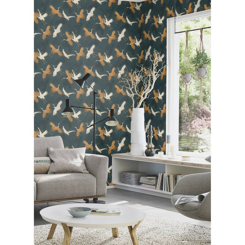 Advantage Kusama Dark Blue Crane Wallpaper