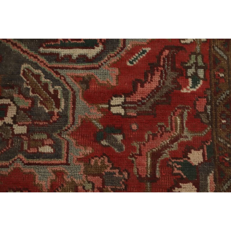 Hand Knotted Oriental 100% Wool Carpet Traditional Floral Oranges & Rust Heriz Area Rug - 9' 2'' X 6' 1''