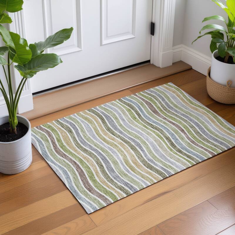Machine Washable Indoor/ Outdoor Contemporary Stripe Chantille Rug