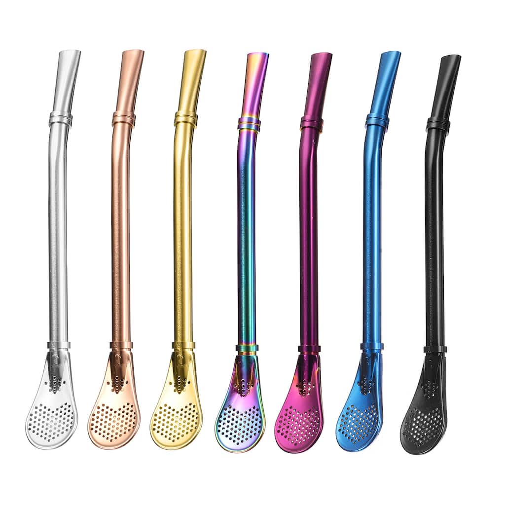 7Pcs 6.1" Stainless Steel Spoon Straw Drinking Straw Spoon with Filter - Multicolor