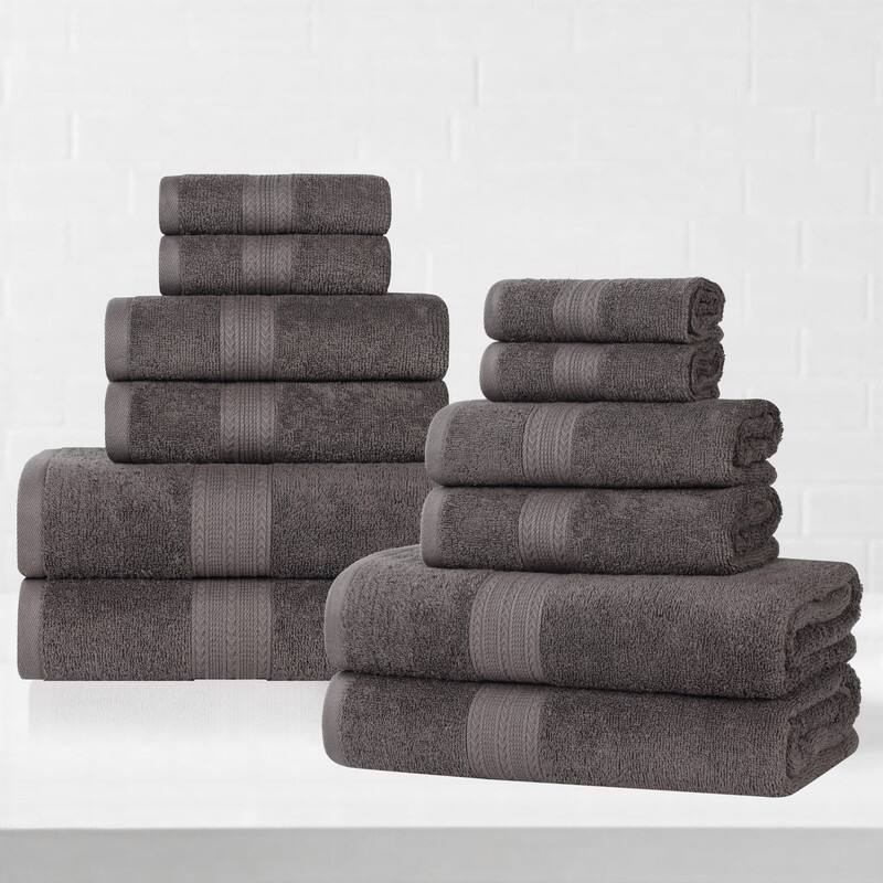 Superior Eco-Friendly Sustainable Cotton 12-Piece Bathroom Towel Set - Graphite
