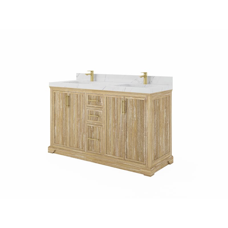 Willow Collections 60 x 22 Alys Solid Teak Wood Double Sink Bathroom Vanity with Quartz or Marble Countertop
