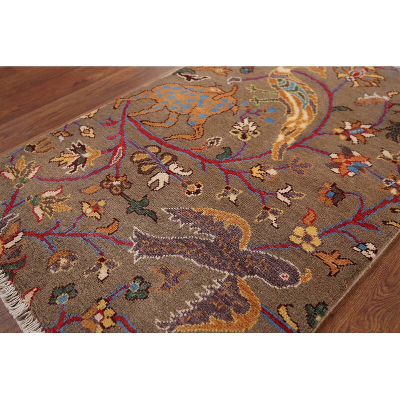 Animals Design Ziegler Oriental Accent Rug Handmade Wool Carpet - 2'0" x 3'1"