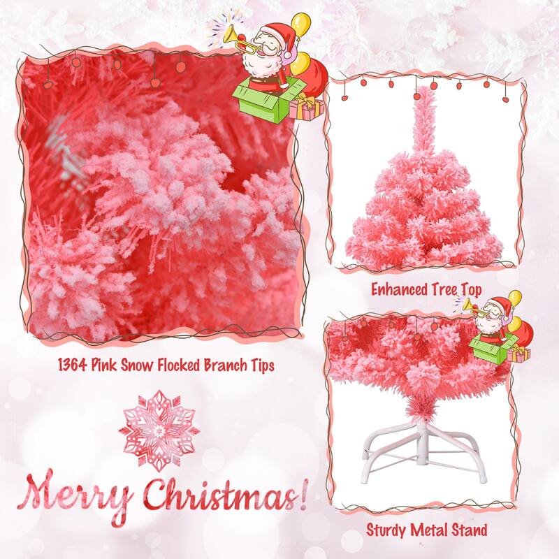Gymax 4.5/6.5/7.5 FT Artificial Snow Flocked Pink Christmas Tree Unlit - See details