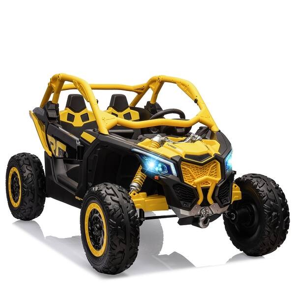 slide 2 of 5, Ride-On Tractor with Trailer, 12V Electric, Dual Motors, LED Lights, Music Playback, Black + Red Yellow