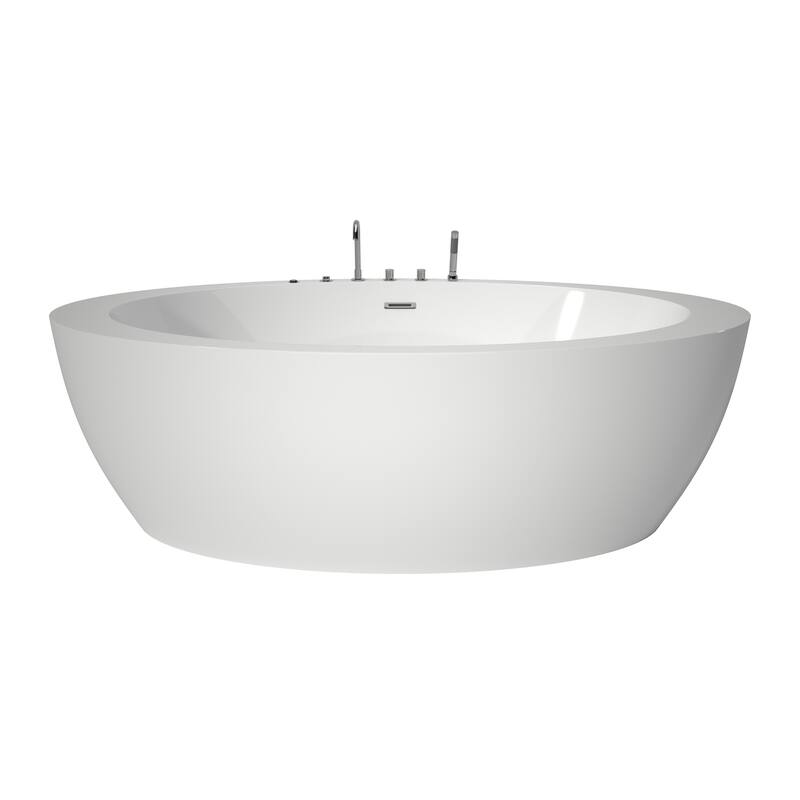 71 in. Freestanding Acrylic Whirlpool Bathtub with 6 Jets, Chromatherapy LED Lighting, 4-Hole Faucet Kit, Center Drain