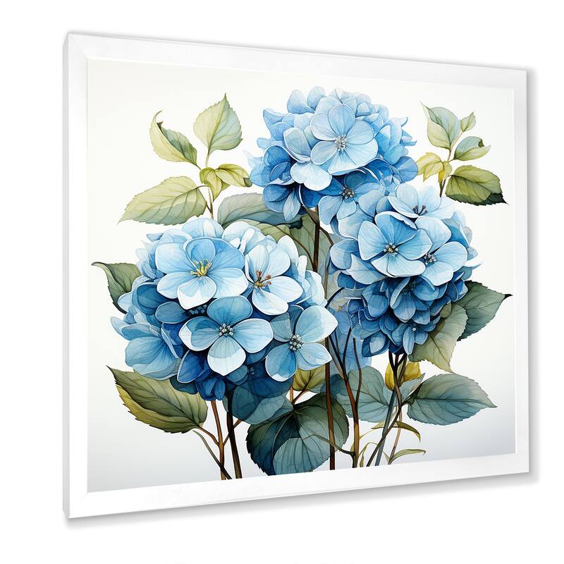 Designart "Blue Hydrangea Flower Elegance II" Hydrangea Wall Decor Blue Traditional Entryway Framed Wall Art Print