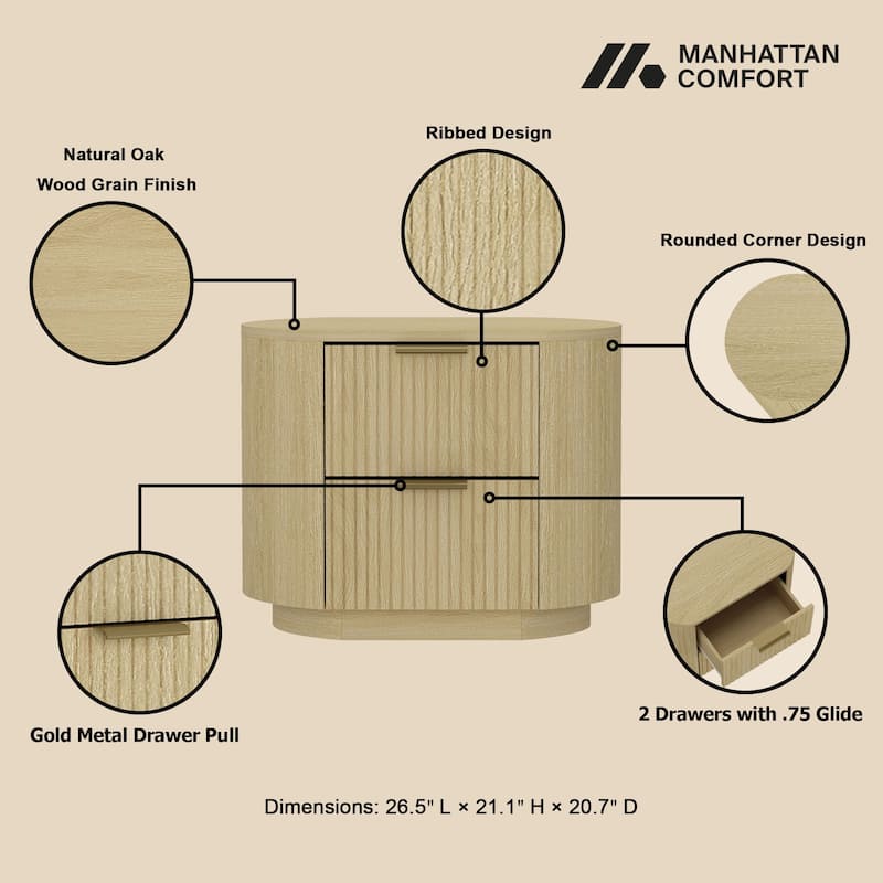 Manhattan Comfort Olivia 27" Nightstand (2-Drawer)