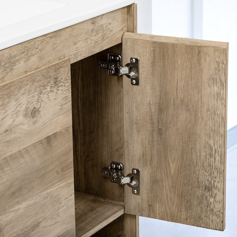 Modern 30 Inch Bathroom Vanity with Sink, Pine Wood Frame, Drawer Storage, Open Shelf, and 4" Faucet Compatible Basin