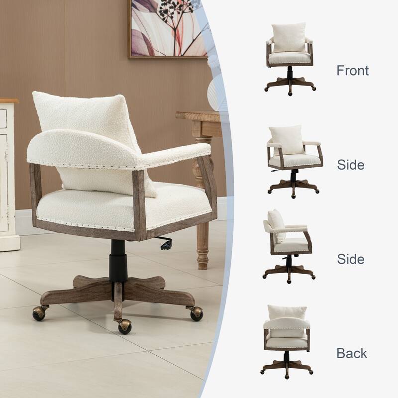 Boucle Upholstered Swivel Adjustable Height Homeoffice Chair With Wood Legs