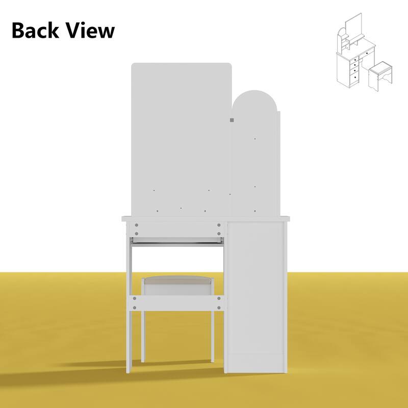 Vanity Desk with LED Lighted Mirror, Makeup Vanity Table with Drawers, Shelves and Stool