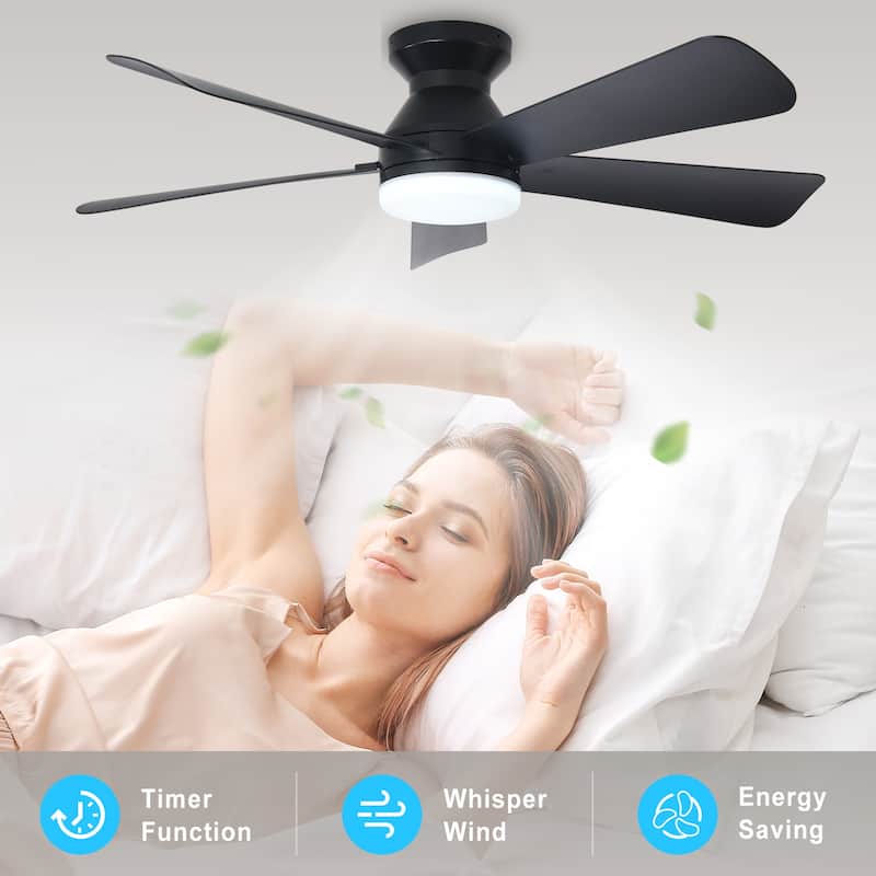 42/35 Inch Low Profile Ceiling Fan with Light: Dimmable, Remote Control, 6-Speed, 5 Blades