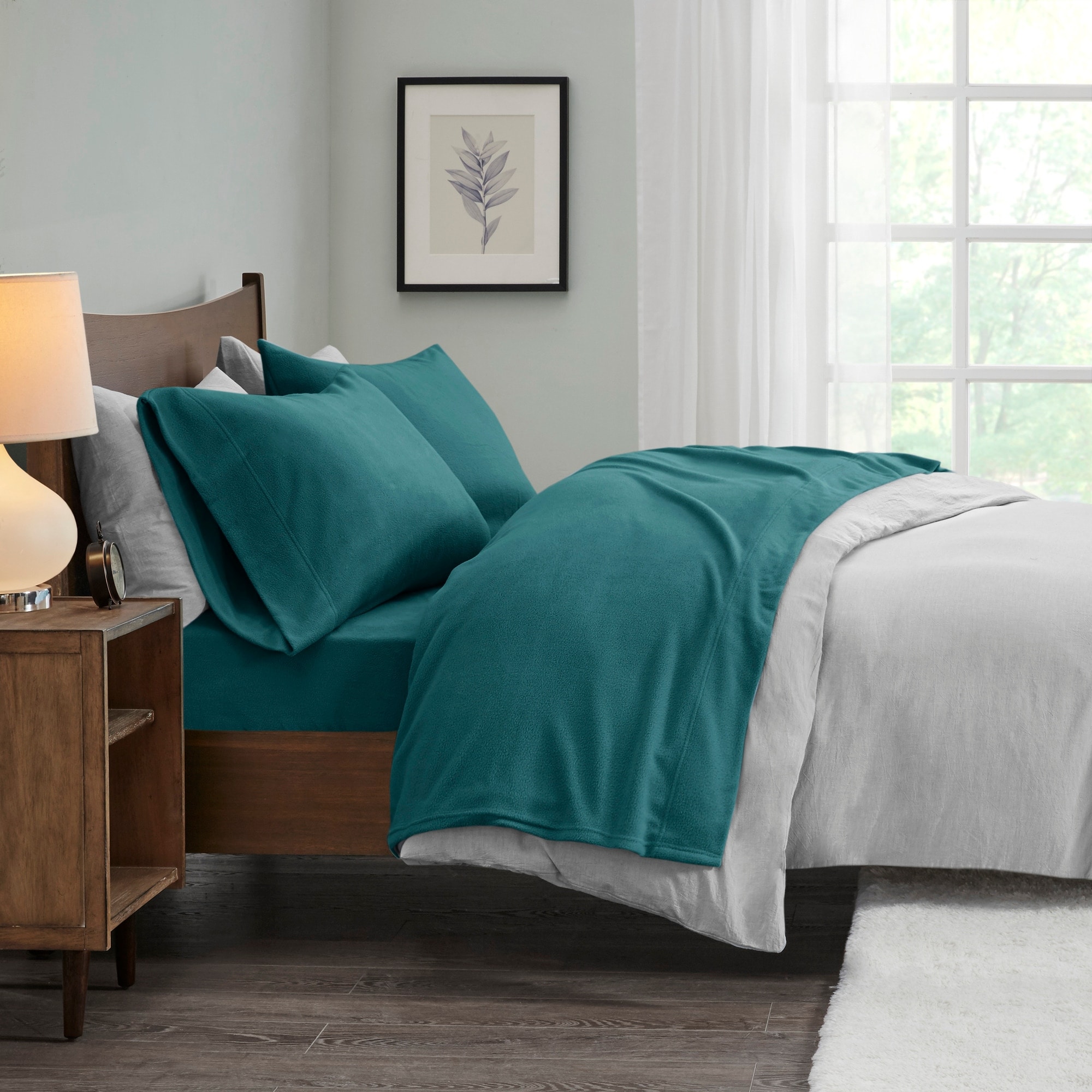 True North by Sleep Philosophy Micro Fleece Bed Sheet Set Queen Grey Geo