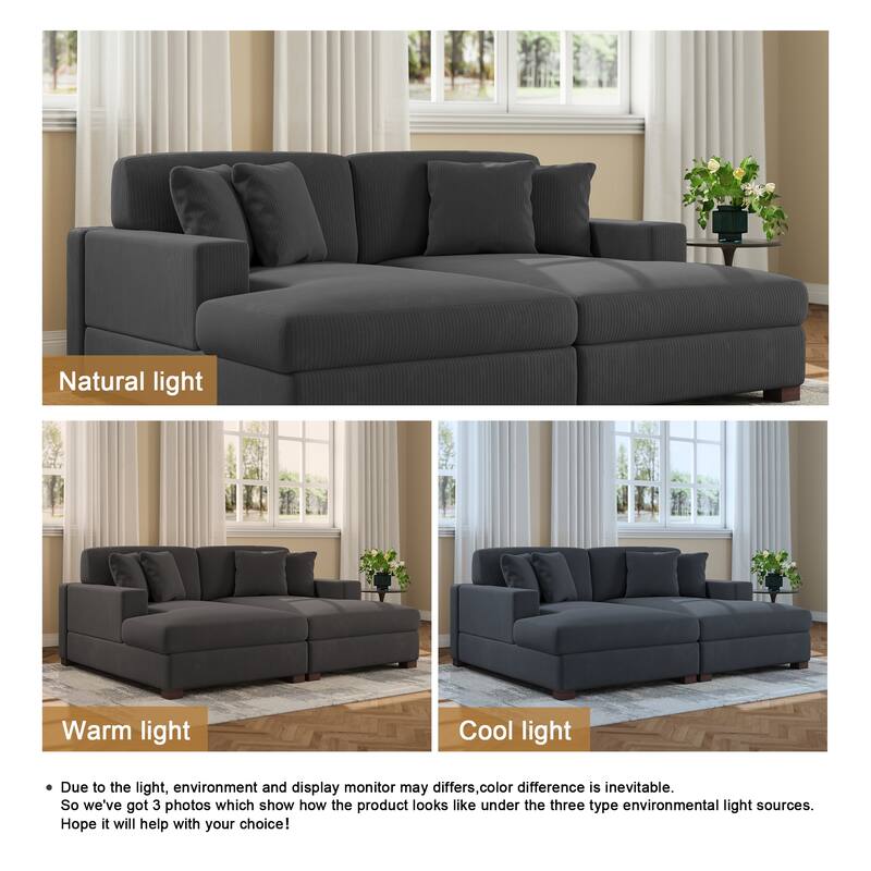 Upholstered Oversized Modular Sectional Sofa Set Corduroy Sleeper Sofa With Chaise