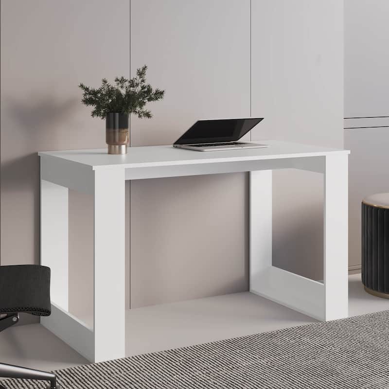 GDFStudio - Amelia Elegant Writing Desk with Ample Workstation and Sturdy Legs - White