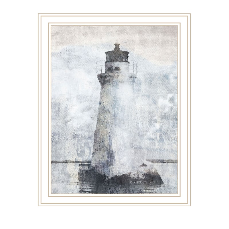 TrendyDecor4U Contemporary "Lighthouse" Framed Print Wall Art - White