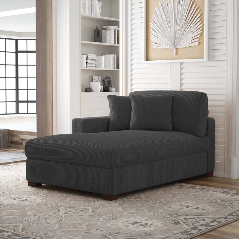 Modern Modular Sectional Sofa Corduroy Chaise Lounges - Left Facing - Grey Chaise