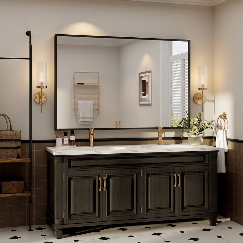 Tempered Glass and Metal Framed French Cleat Mounted Wall Bathroom / Vanity Mirror