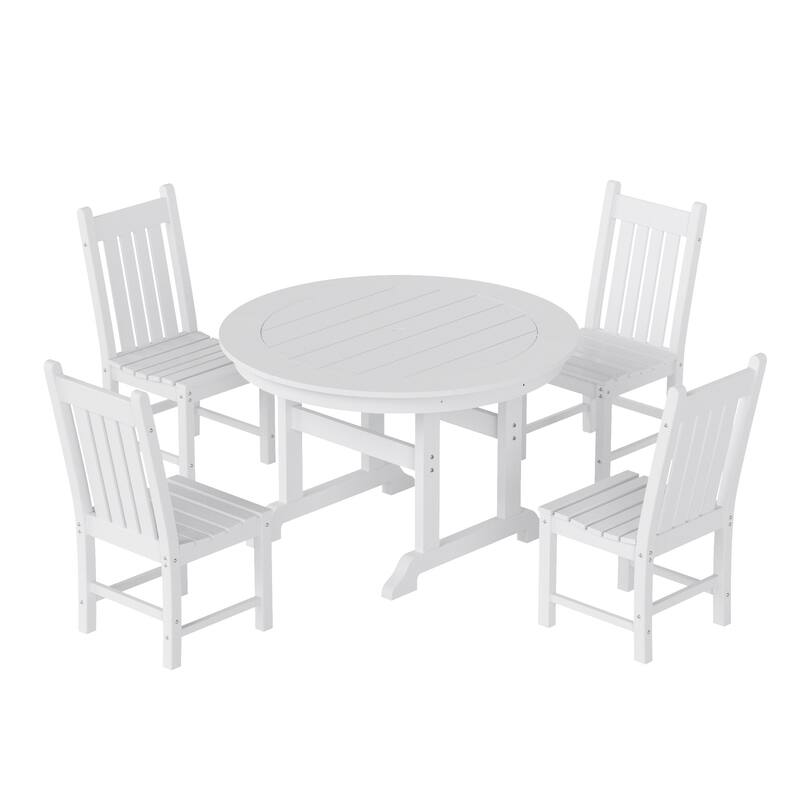Laguna Hdpe All Weather Outdoor Patio Dining Set with Round Table, Armless Chairs (5-Piece Set)