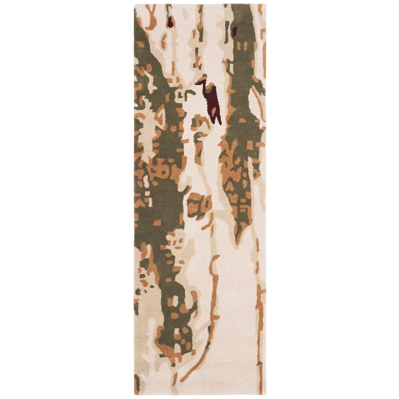 SAFAVIEH Handmade Bella Pavuna Modern Floral Wool Rug - 2'3" x 7' Runner - Beige/Green