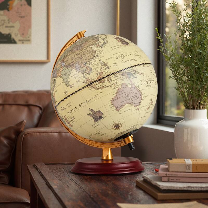 Gymax 8 Inch Illuminated World Globe Night Light up Globe Lamp Wooden