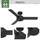 Hunter 52" and 44" Presto Ceiling Fan with Wall Control