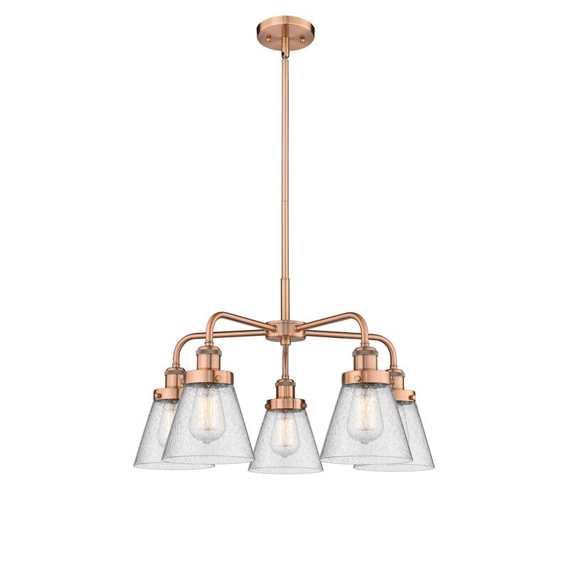 Innovations Lighting Cone - 5 Light 24" Stem Hung Chandelier - Antique Copper/Seedy