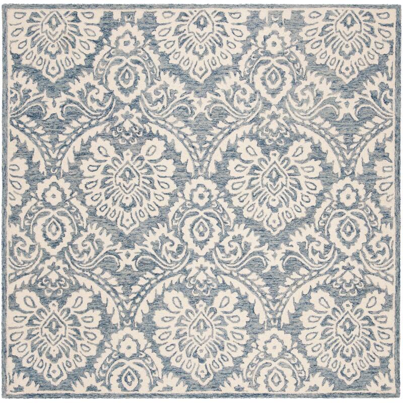 SAFAVIEH Handmade Blossom Esta Modern Floral Wool Rug - 6' Square - Blue/Ivory