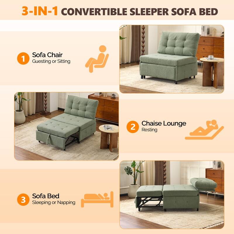 Teddy Fleece Armless Sleeper Chair Sofa Bed Space-Saving Pull-Out Chair Bed For Small Spaces