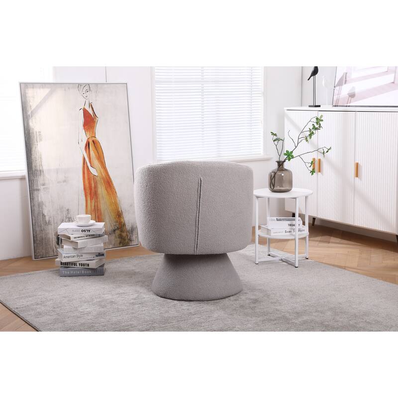 Grey Faux Fur 26.4" Swivel Round Barrel Chair