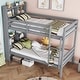 preview thumbnail 13 of 21, Twin Over Twin Bunk Bed with Bookcase Headboard, Guardrails and Ladder, Convertible to 2 Twin Beds with Shelves for Multi Childs Grey - Twin