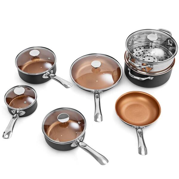 Shop Costway 12 Piece Nonstick Cookware Set Copper Pots Pans Set