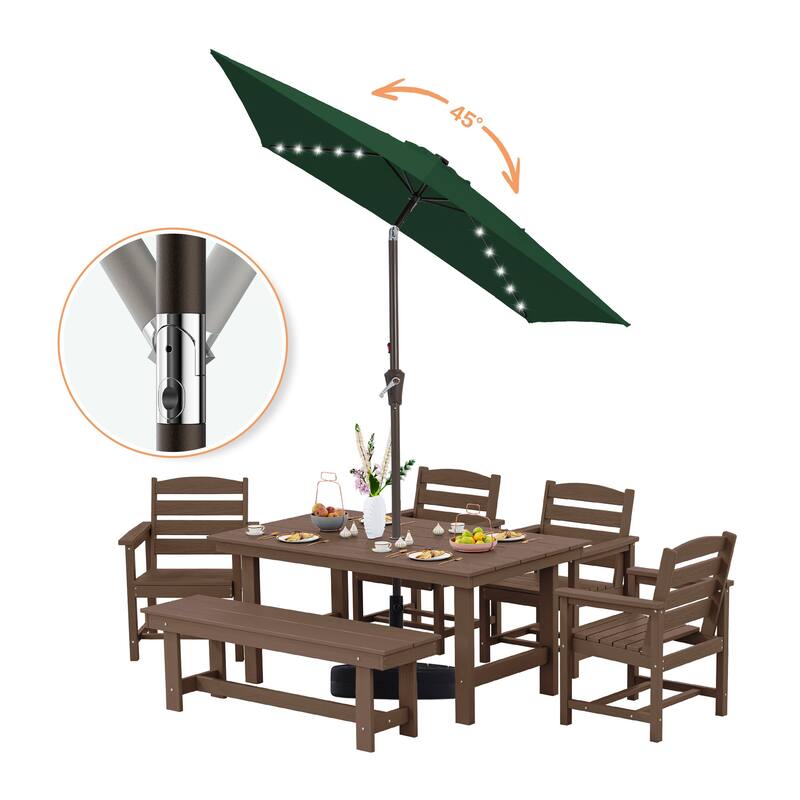 6.5*10ft Rectangular Patio Market Umbrella with LED Lights,Crank & Tilt