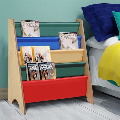 Storage Bookshelf Kids Rack Wooden Sling Organizer Bookcase Display