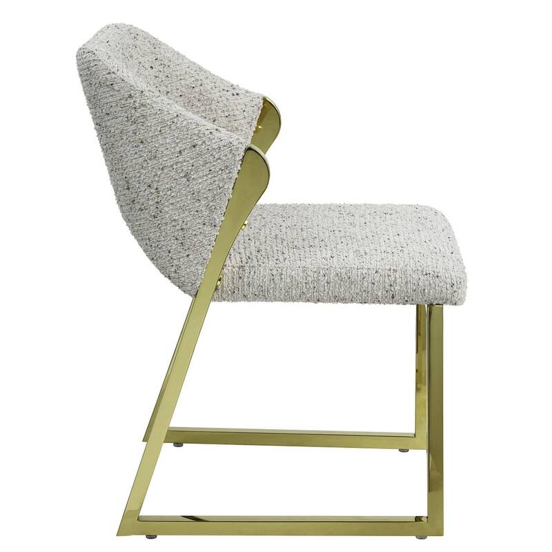 HomeRoots Beige and Gold Upholstered Boucle Wing Back Dining Side Chair - 20.00 in. x 32.00 in. x 24.00 in.