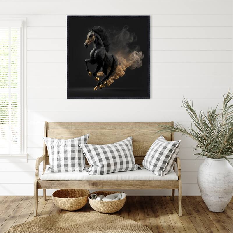 Midnight Monarch Horse by Jake Fouracre Framed Canvas Wall Art Print - Sylvie Beaded Black