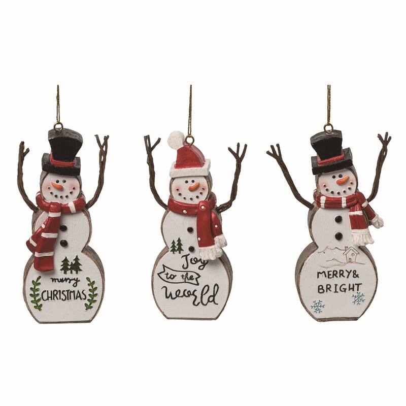 Transpac Resin Merry Snowman Ornament Set of 3 Christmas Home Decorations